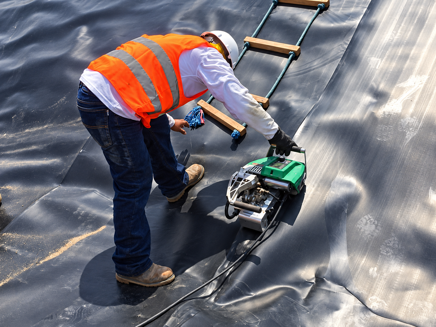 Instalación profesional de geomembrana HDPE